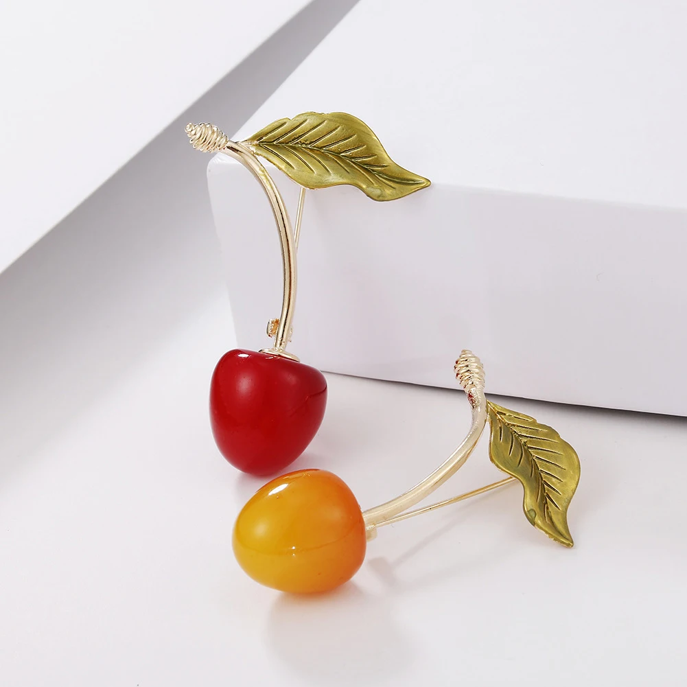 

2023 New Cherry Brooches For Women 2-color Red Enamel Cherry Fruits Weddings Casual Party Brooch Pins Gifts
