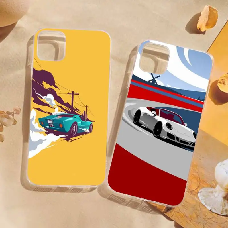 

Street Car Art Painting Phone Case for iPhone 11 12 13 Mini Pro Max 8 7 6 6S Plus X 5 SE 2020 XR XS Case shell