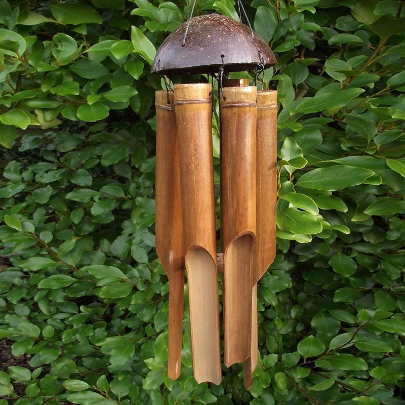 

Home Decoration Wind Chimes Light Color Five Tube Natural Coconut Shell Bamboo Wind Chimes Home Decoration High Quality