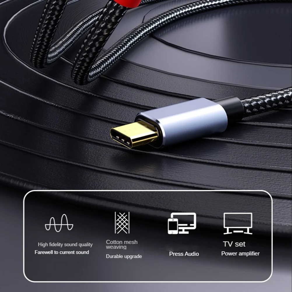 Аудиокабель USB C — 2RCA Адаптер Type-C двойной аудио-видео USB-кабель RCA совместимый с