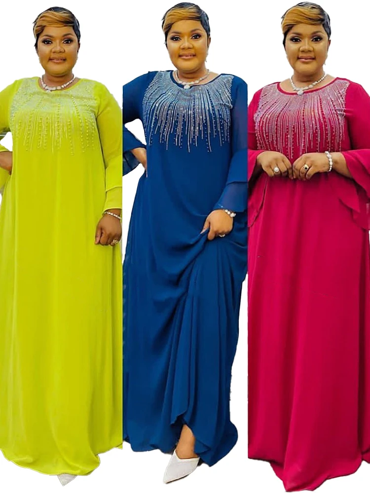 

Осенние африканские платья для женщин, африканские женские длинные халаты с длинным рукавом и круглым вырезом из полиэстера, зеленые, красные, белые