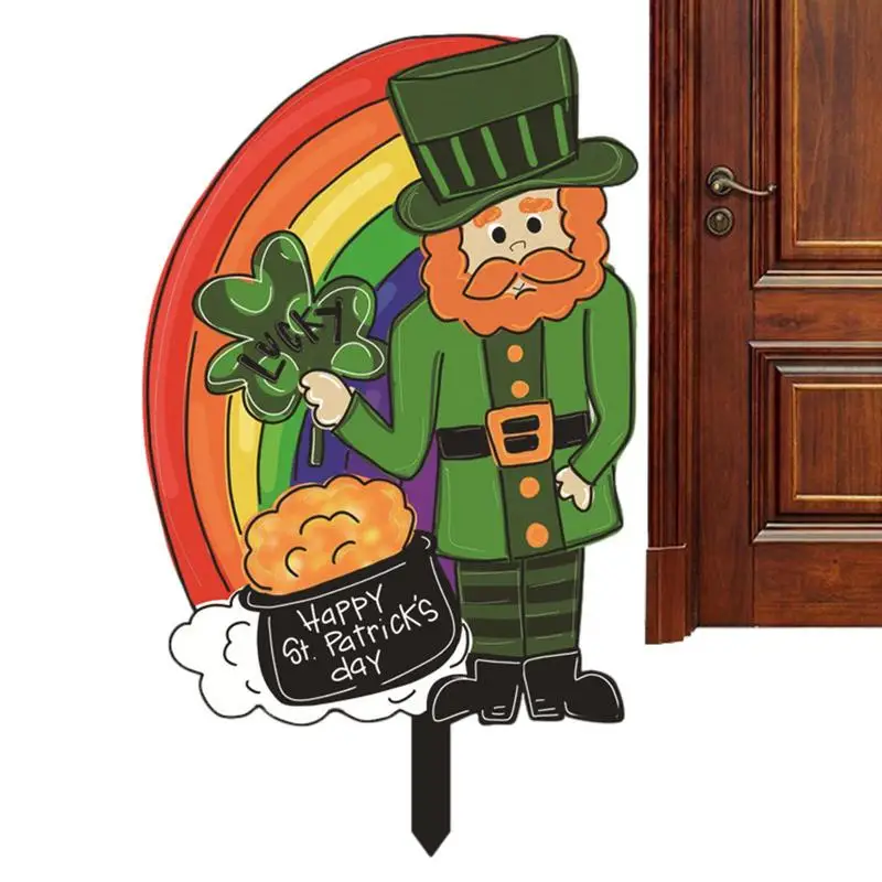 

St Patrick's Day Yard Sign Acrylic St Patricks Day Outdoor Stakes St Patricks Day Decorations Gold Dwarf Garden Ground Insert