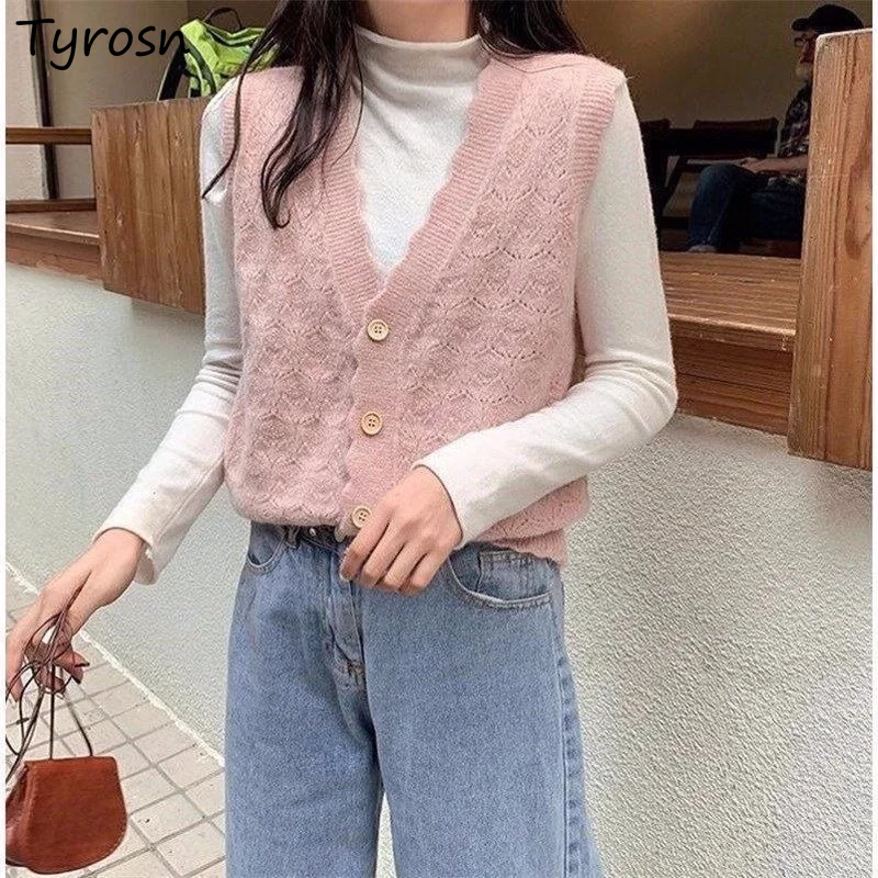 

S-3XL Sweet Women Sweater Vest Young Preppy Style Ulzzang Gentle and Soft All-match Simple Basic Cozy Fashion V-neck Elegant