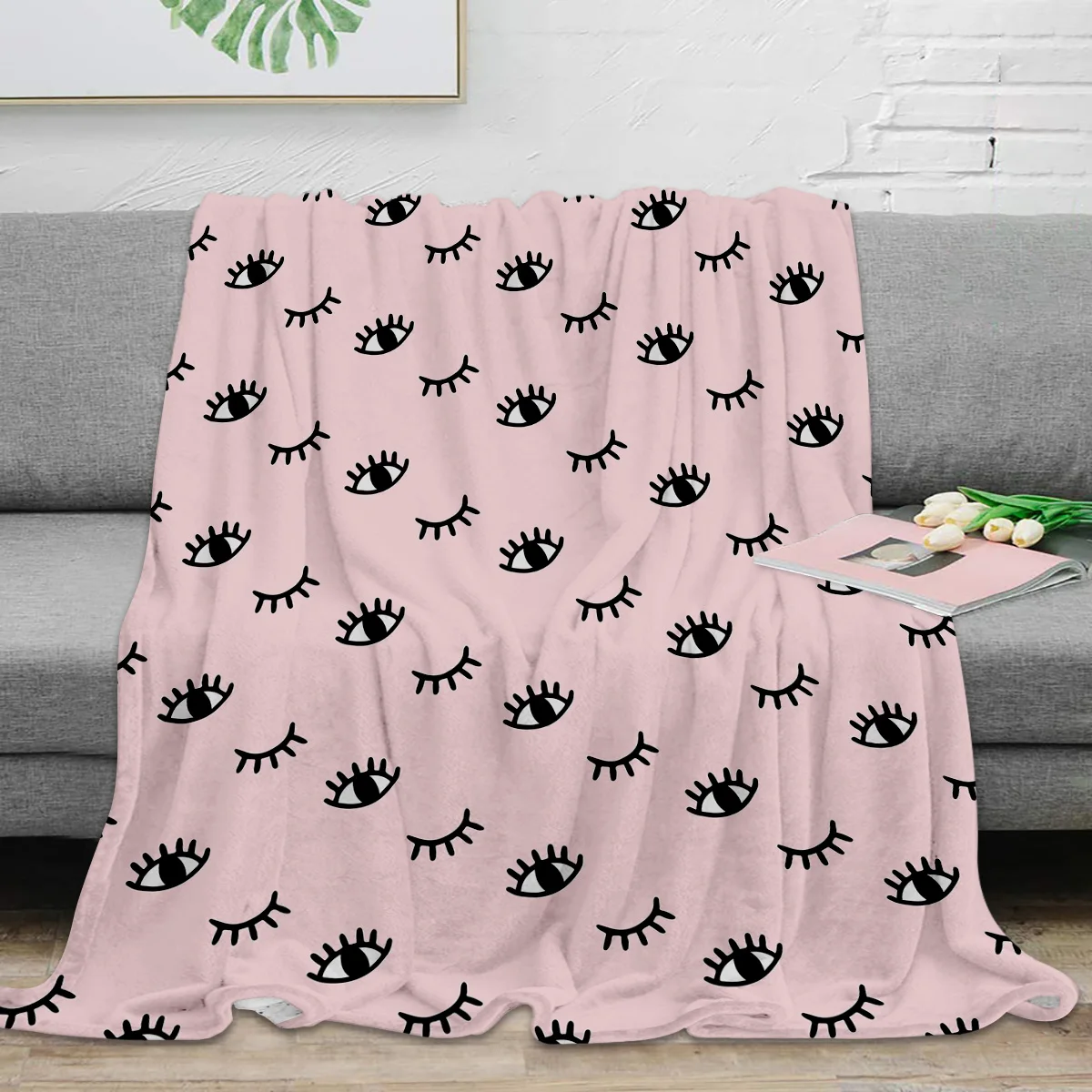 

Розовое мультяшное одеяло с ресничками, теплое фланелевое одеяло из микрофибры для спальни, покрывало для кровати