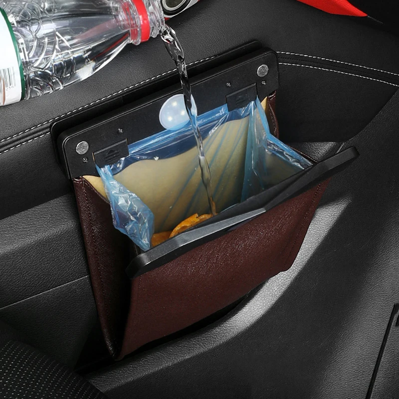 

Car Trash Can Front-Row Hanging Garbage Bin Pu Leather Foldable Storage Co-Pilot Trash Bag Auto Organize Interior Accessories