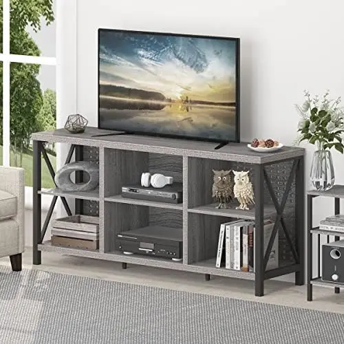 

TV Stand for 55 Inch TV, Industrial Home Entertainment Center with Cabinet Storage Shelf, Modern Wood and Metal Television Media