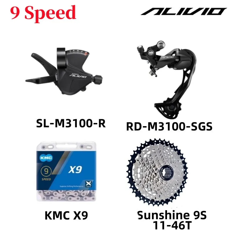 

AVILIO M3100 Groupset 1X9 Speed Include Rear Derailleurs 9v Shifter SUNSHINE Cassette 11-46T KMC X9 Chain Kit For MTB Bike