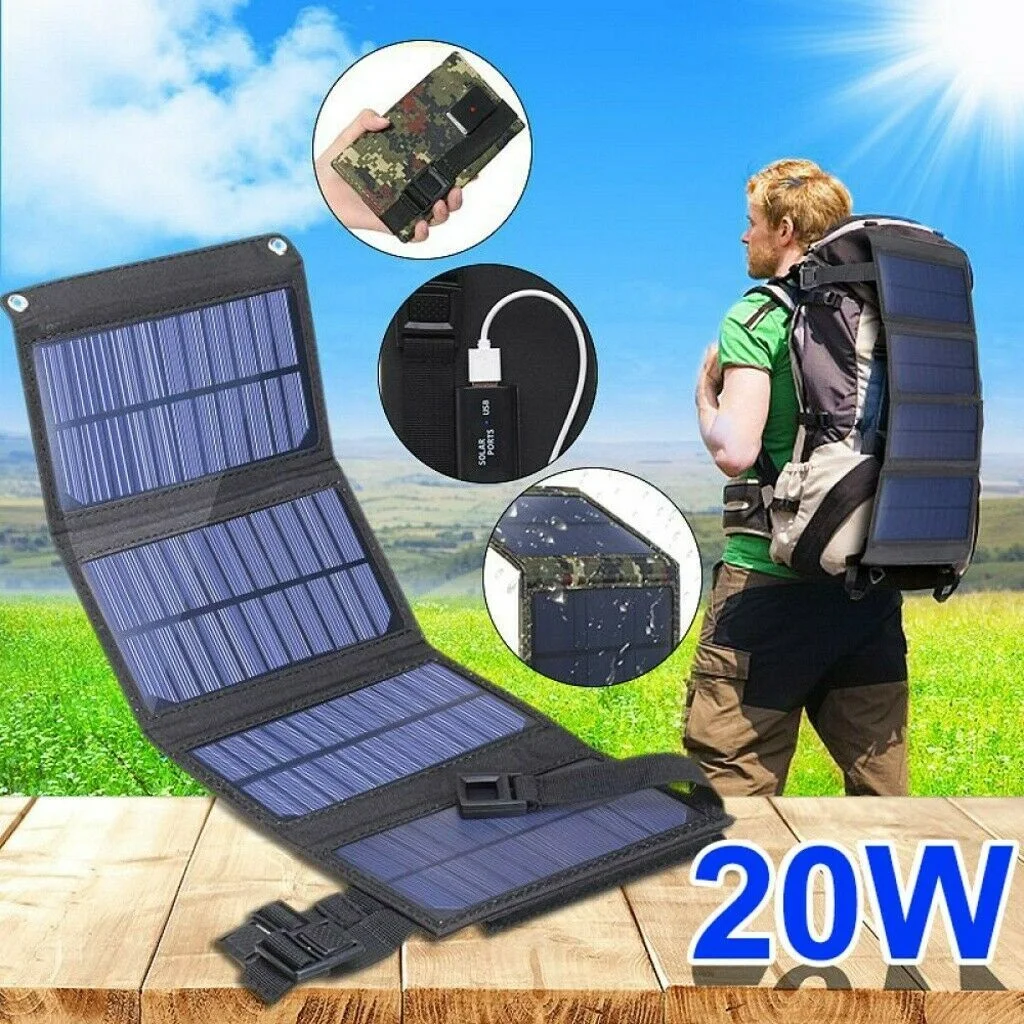 

20W USB Solar Panel Folding Power Bank Outdoor Camping Hiking Battery Charger UK