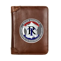 luxury police nationale s%c3%a9curit%c3%a9 publique genuine leather men wallet classic pocket slim card holder male short coin purses