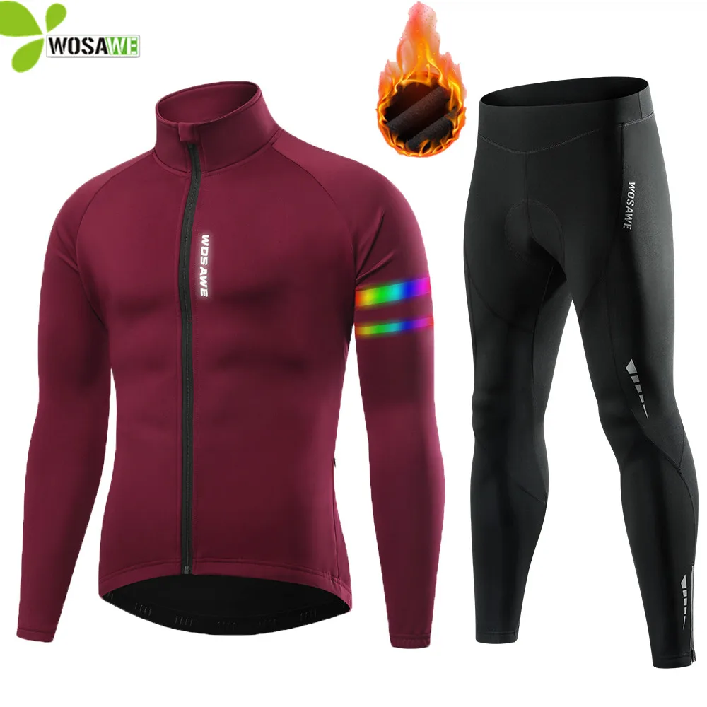 

WOSAWE Winter Thermal Fleece Cycling Jersey Set Racing Bike Riding Suit Mountian Bicycle Clothing Ropa Ciclismo Men Women