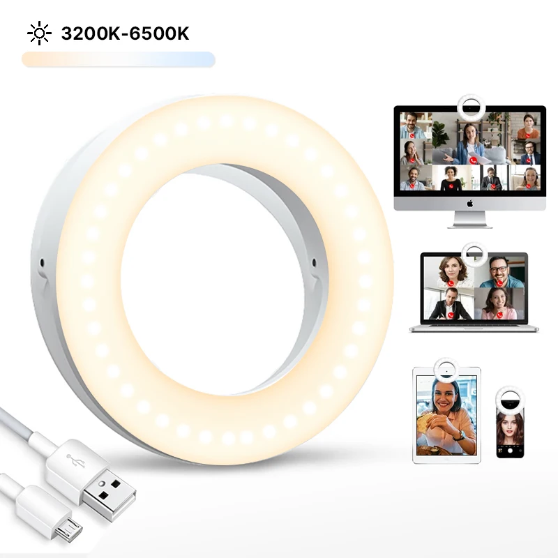 

Ulanzi Universal Ring Fill Light Clip Mobile Phone Selfie Lamp 3200-6500k LED Video Lights Portable for iPhone iPad PC Laptop