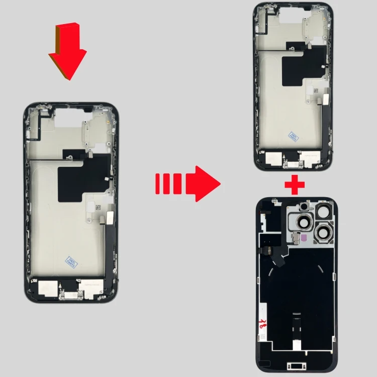 95% новый, разобранный средний корпус с динамиком, зарядкой, Bluetooth, камерой, кнопкой и шлейфом для iPhone 16 Pro Max, 16 Plus, 16e (art.: 3920da8335648) - 3920da8335648