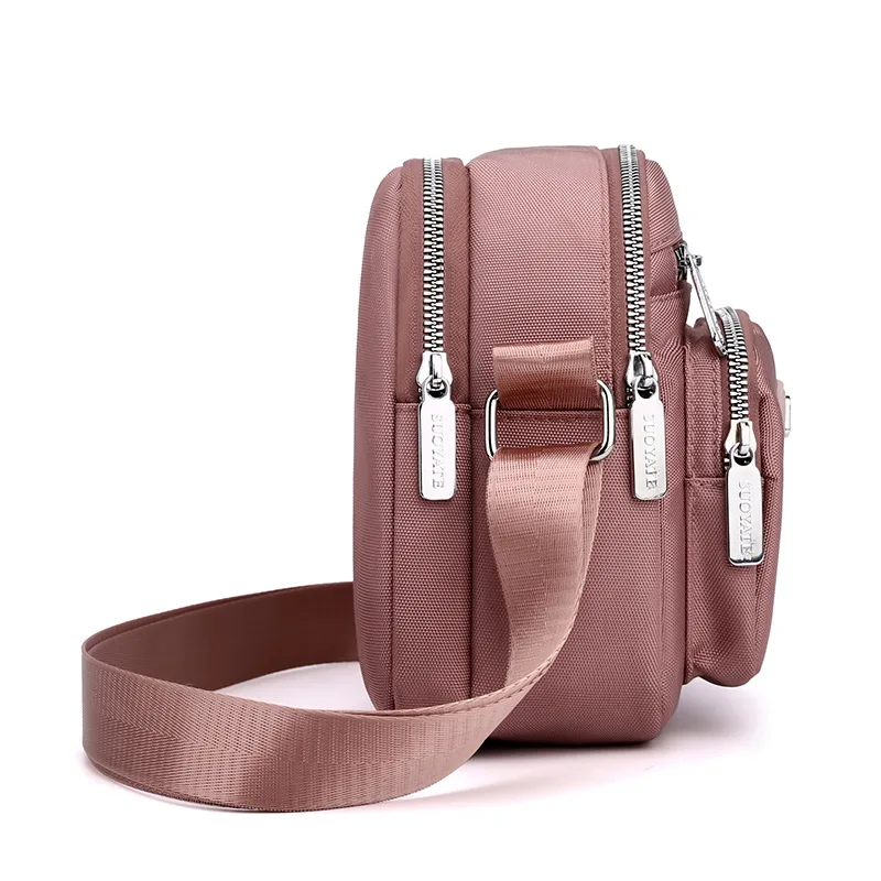 Casual Women Crossbody Bags Waterproof Nylon Handbags Pure Color Fashion Zipper Shoulder Bag Multifunction Female Handbag Purse