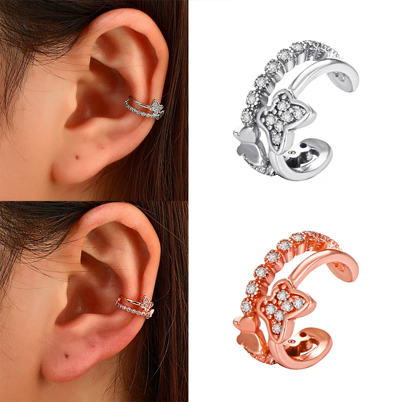 

C Type Earrings Ear Cuffs for Women Fashon Butterfly Zircon Ear Clips Without Pierced Ears Girls Daily Studs Jewelry