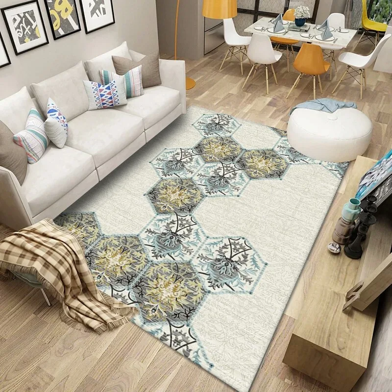 

European Tapis Home Living Room Carpet Light Luxury Visual Abstract Bedroom Carpet Custom Rectangular Carpet Machine Washable