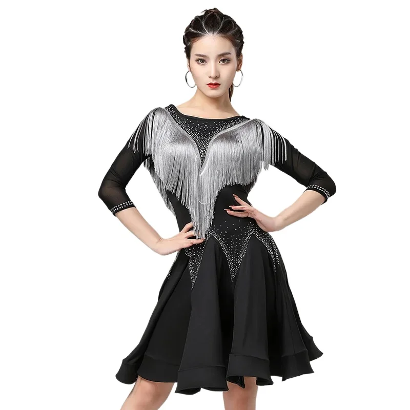 Цельные платья для латинских танцев женское эластичное платье на бретельках с