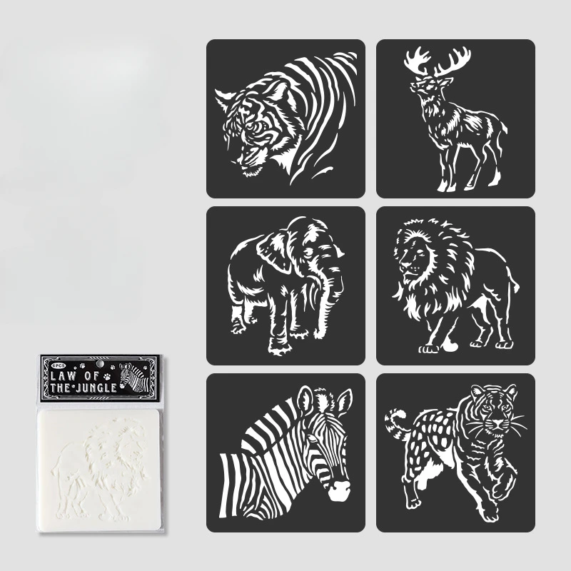 

Пластиковые трафареты с животными 6 шт.