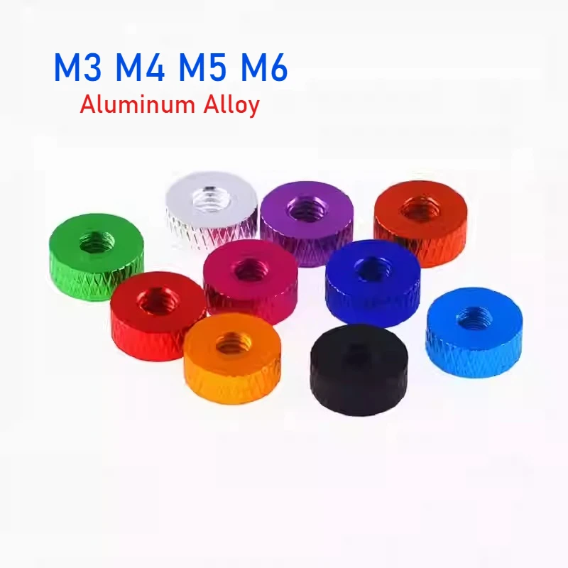 

M3 M4 M5 M6 Красочная гайка со сквозным отверстием из алюминиевого сплава, круглые гайки с накатанной головкой, гайки ручной ручки