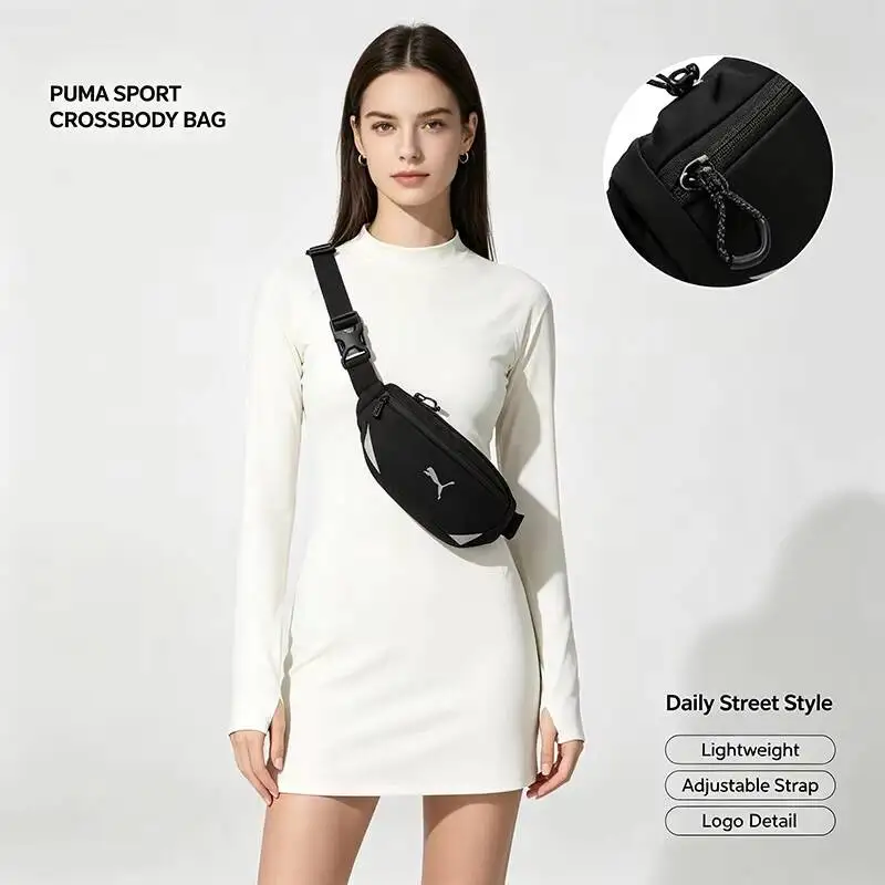 Фото Спортивная сумка Puma Hot Crossbody, черная, на плечо, с регулируемым ремнем, легкая, прочная, универсальная, для повседневного использования, в уличном стиле, повседневная сумочка №3
