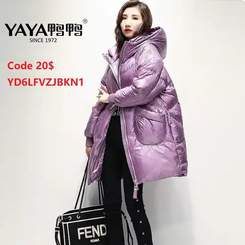 Женский пуховик с капюшоном YAYA 2022, свободная стильная зимняя однотонная теплая куртка средней длины, парки с подкладкой