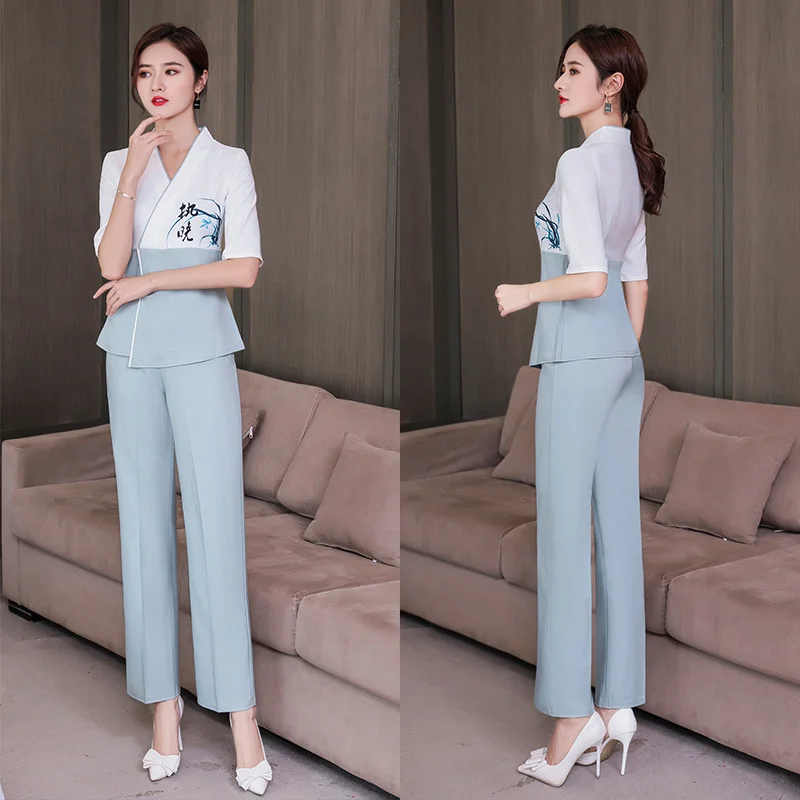 887 waiter overalls uniform set beautician technician foot bath physiotherapy bath sleeve trousers