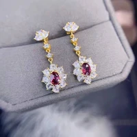 solid 14k gold origin ruby earring for women fine aros mujer oreja 14k yellow gold orecchini jewelry gemstone ruby drop earrings