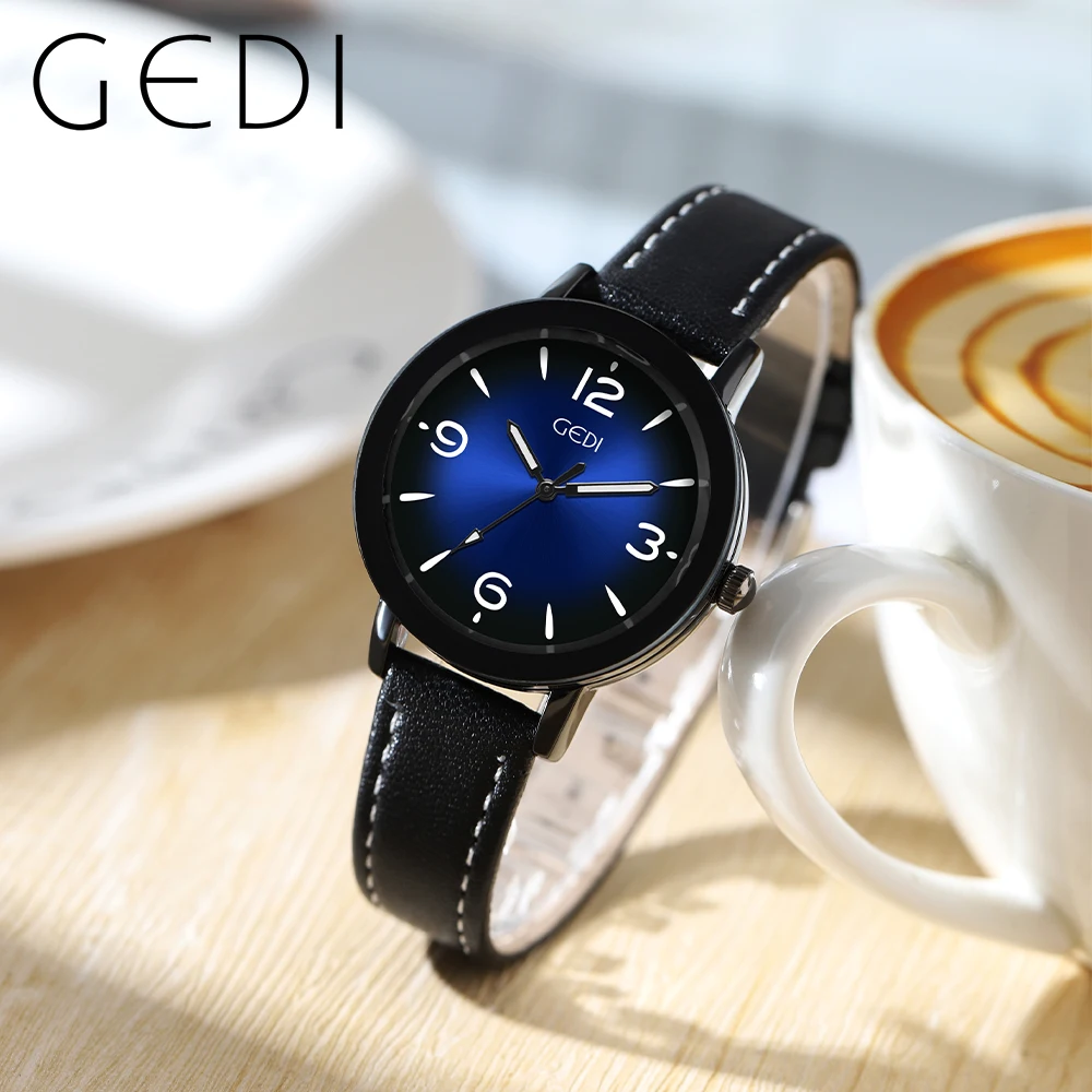 GEDI Fashion Couple Watches Leather Strap Waterproof Lover's Watches Paired Men and Women Casual Dress Quartz Wristwatch 5121