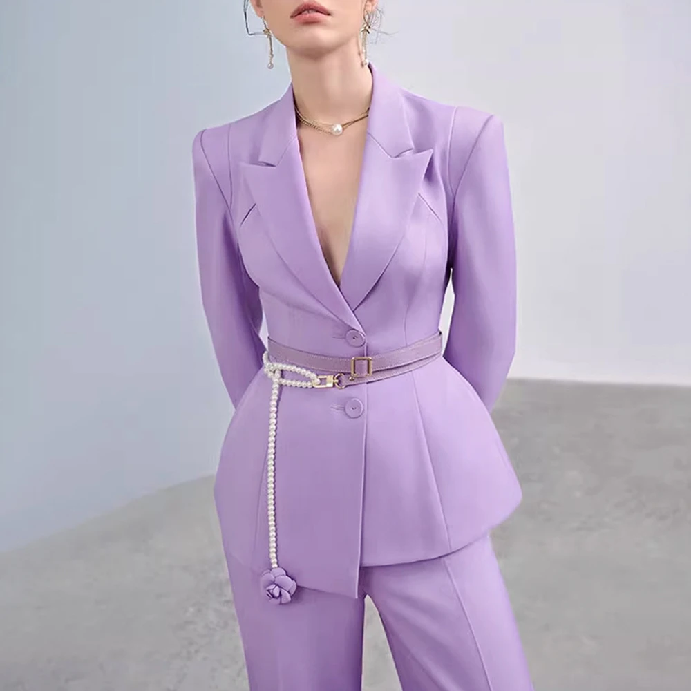 VGH Темпераментные комплекты брюк для женщин туника с зубцами и длинными рукавами