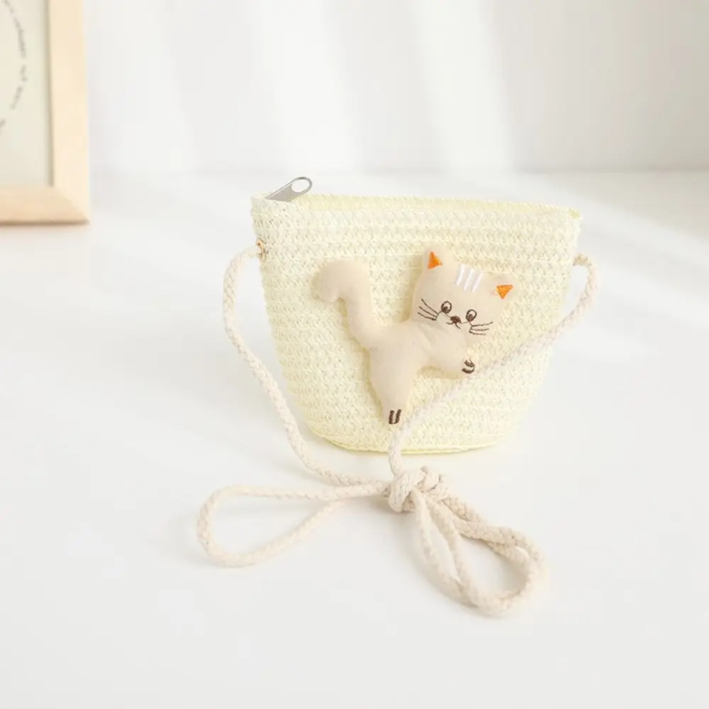 Миниатюрная Соломенная Сумка С Мультяшным Котом Милый Кошелек Для Монет Через