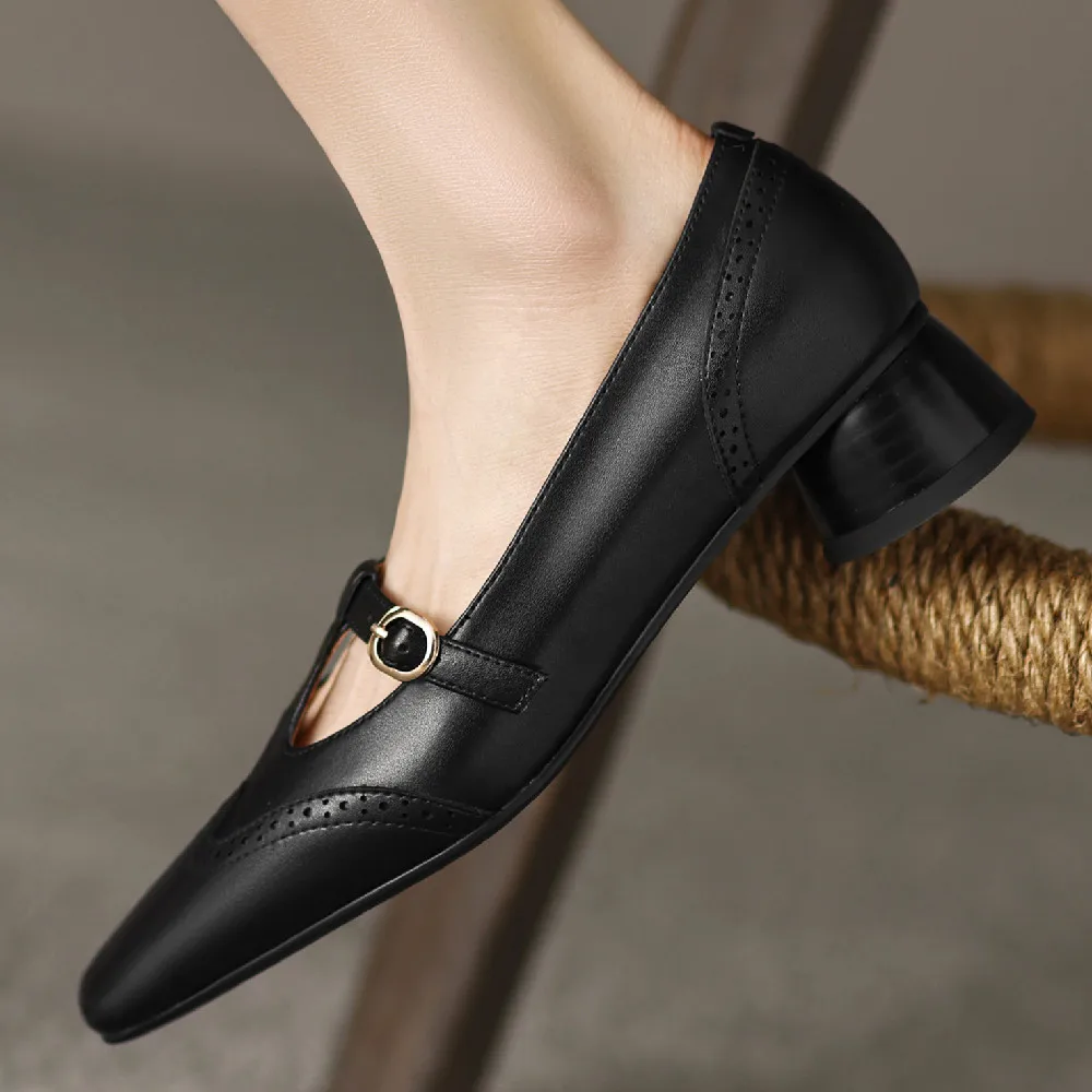 Женские туфли из коровьей кожи на толстом низком каблуке 2023 см с круглым носком и