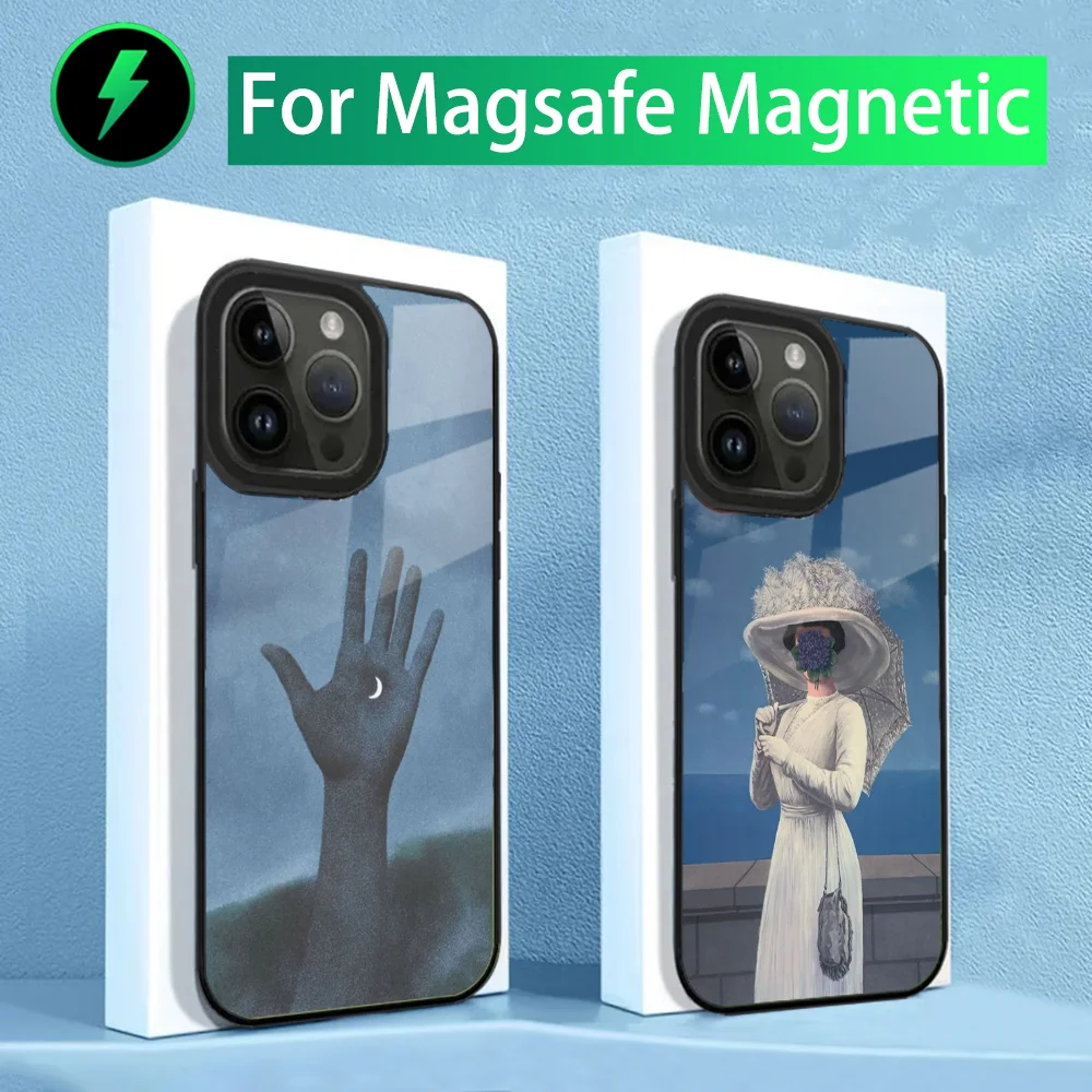 Эстетический чехол для телефона R-Rene Magritte Art iPhone 15 14 13 12 11 Plus Pro Max Mini Magsafe с магнитной