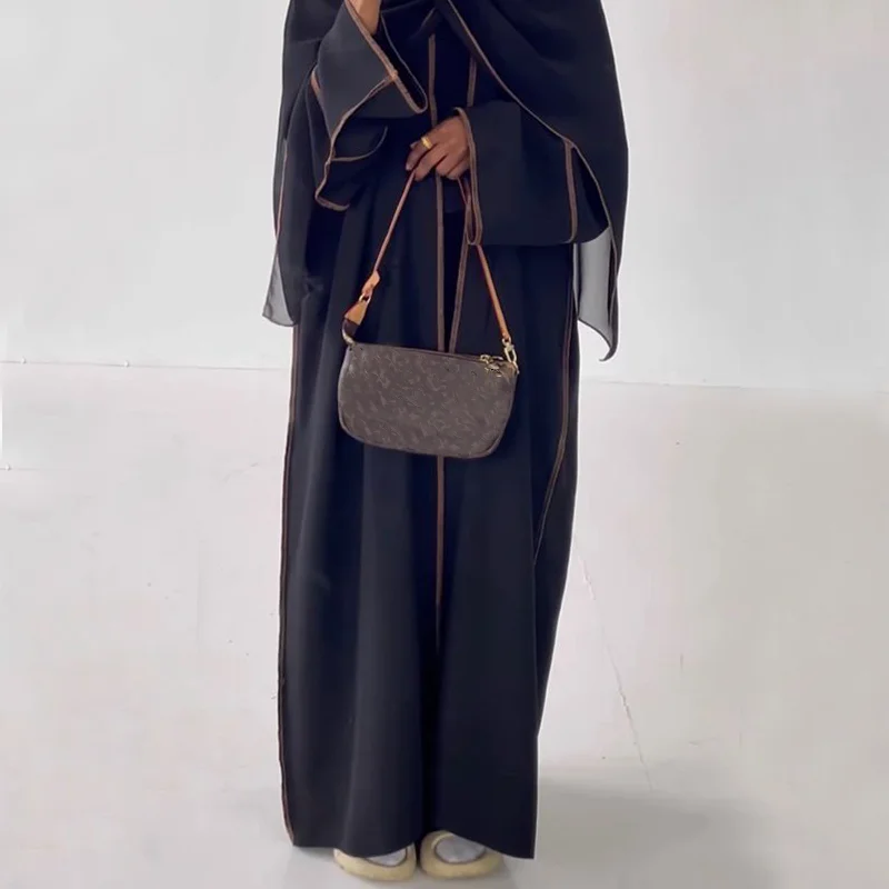 Muslim Women Dress Abaya Cardigan with Overlocking Stitching Luxury Dubai Kaftan Turkey Kimono Islamic Clothing Moroccan  Caftan