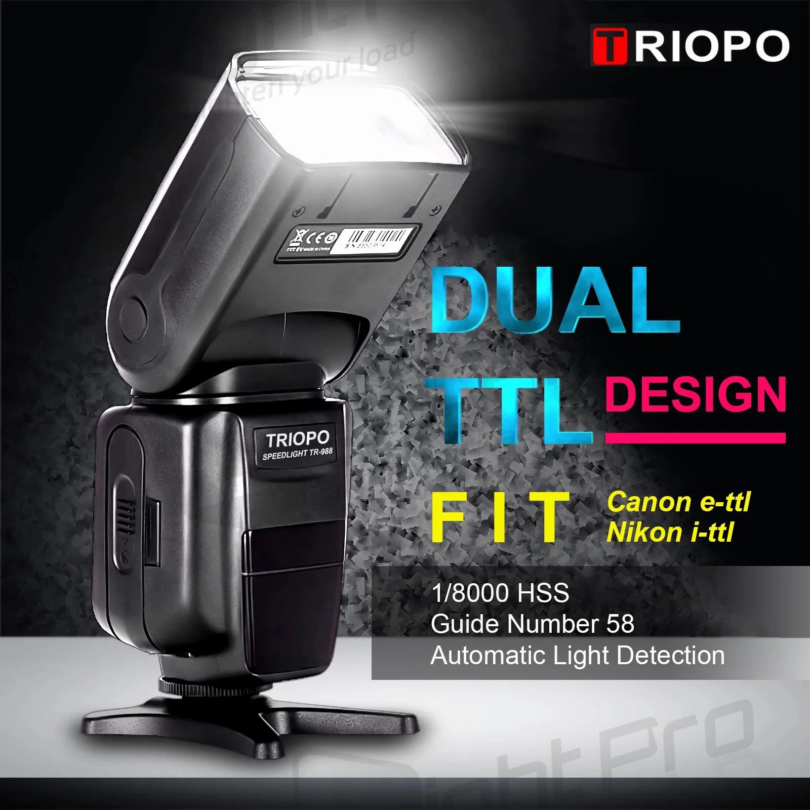 

TRIOPO TR-988 2,4G Беспроводная вспышка Speedlite Master/Slave GN58 Dual-TTL высокоскоростная вспышка синхронизации со встроенным R & T для Canon Nikon