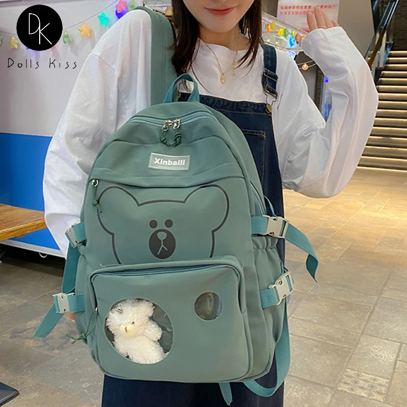 

Милый школьный ранец для девочек, женский рюкзак с милым маленьким медведем, вместительная сумка для книг, дорожный водонепроницаемый рюкзак для женщин