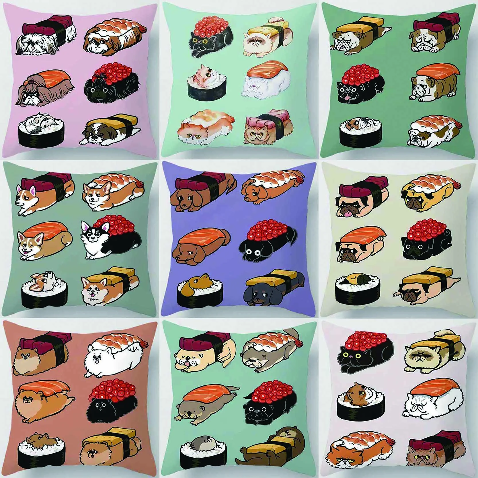 

Animal Sushi Square Printing Is Used for Home Decoration, Car Sofa Cushion Cover