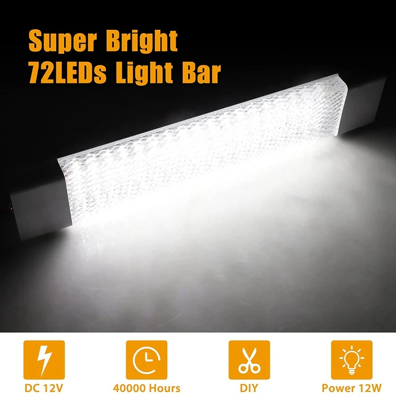 

2Pcs 12V 72LED Car Interior Light Bar Car LED Interior Lights RV Ceiling Dome Lights Van Lights For Camping Cars Trailer