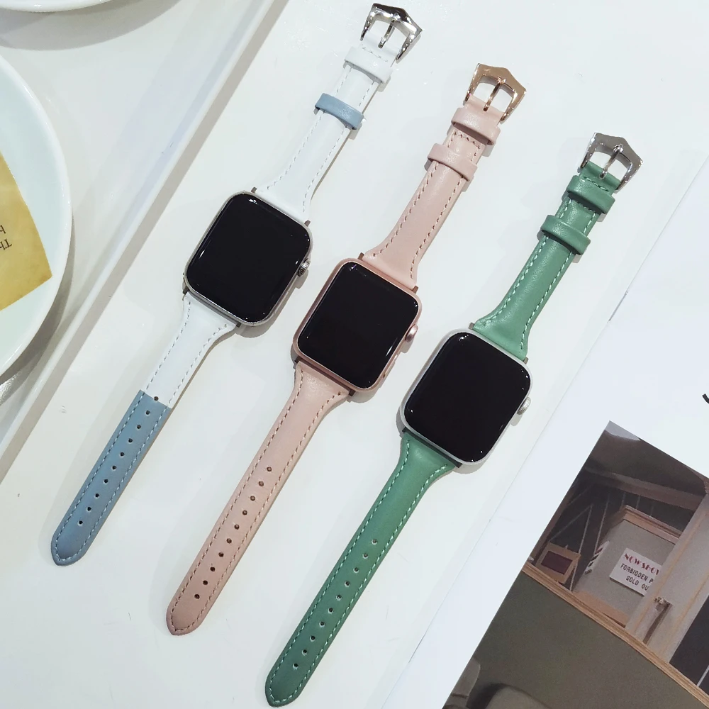 Smart Watch Strap for Apple Watch Band Series 41mm 40mm 44mm 45mm 38mm 42mm SE 7654   Woman Leather Watch Band