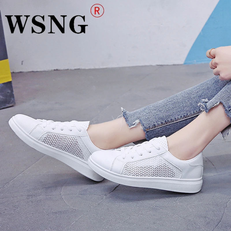 

Women's Breathable Mesh Sneakers Summer pu White Flat Casual Shoes Thick Sole Vulcanized Shoes Sky Blue Lace Up Sneakers