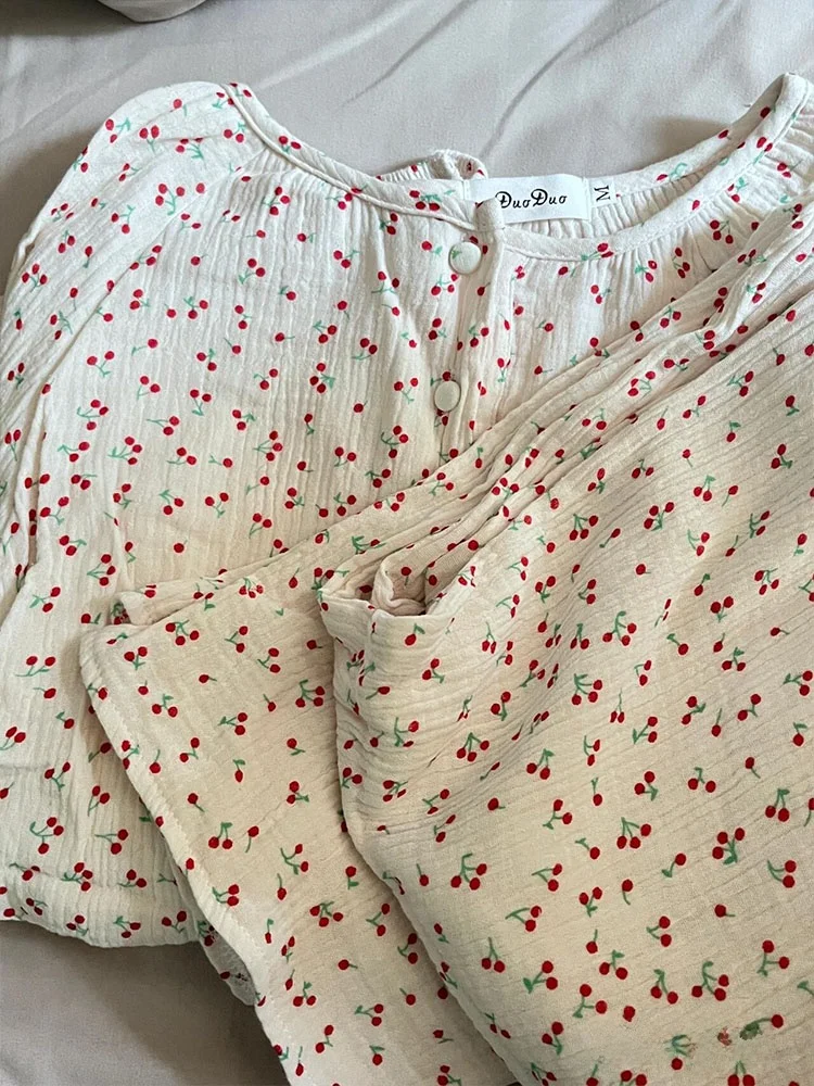 Sin Glee маленькие вишневые хлопко-марлевые пижамы женские весенне-осенние брюки с