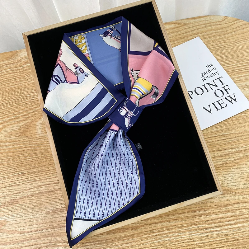 Дизайн шарфа с принтом лошади корейского стиля из шелка для женщин.