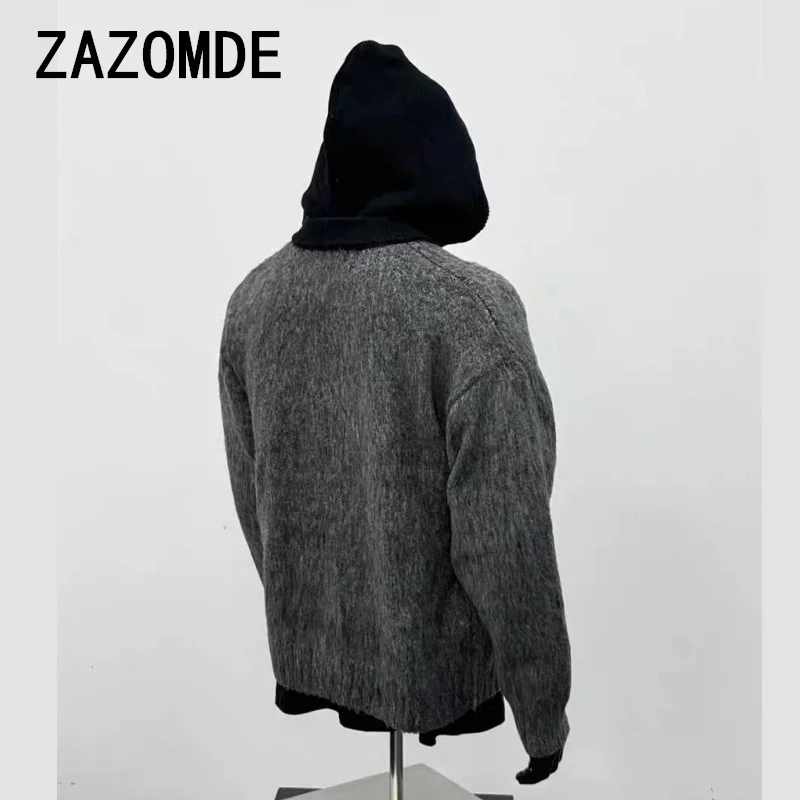 Мужская зимняя трикотажная куртка ZAZOMDE плотный теплый свитер хлопковая одежда с