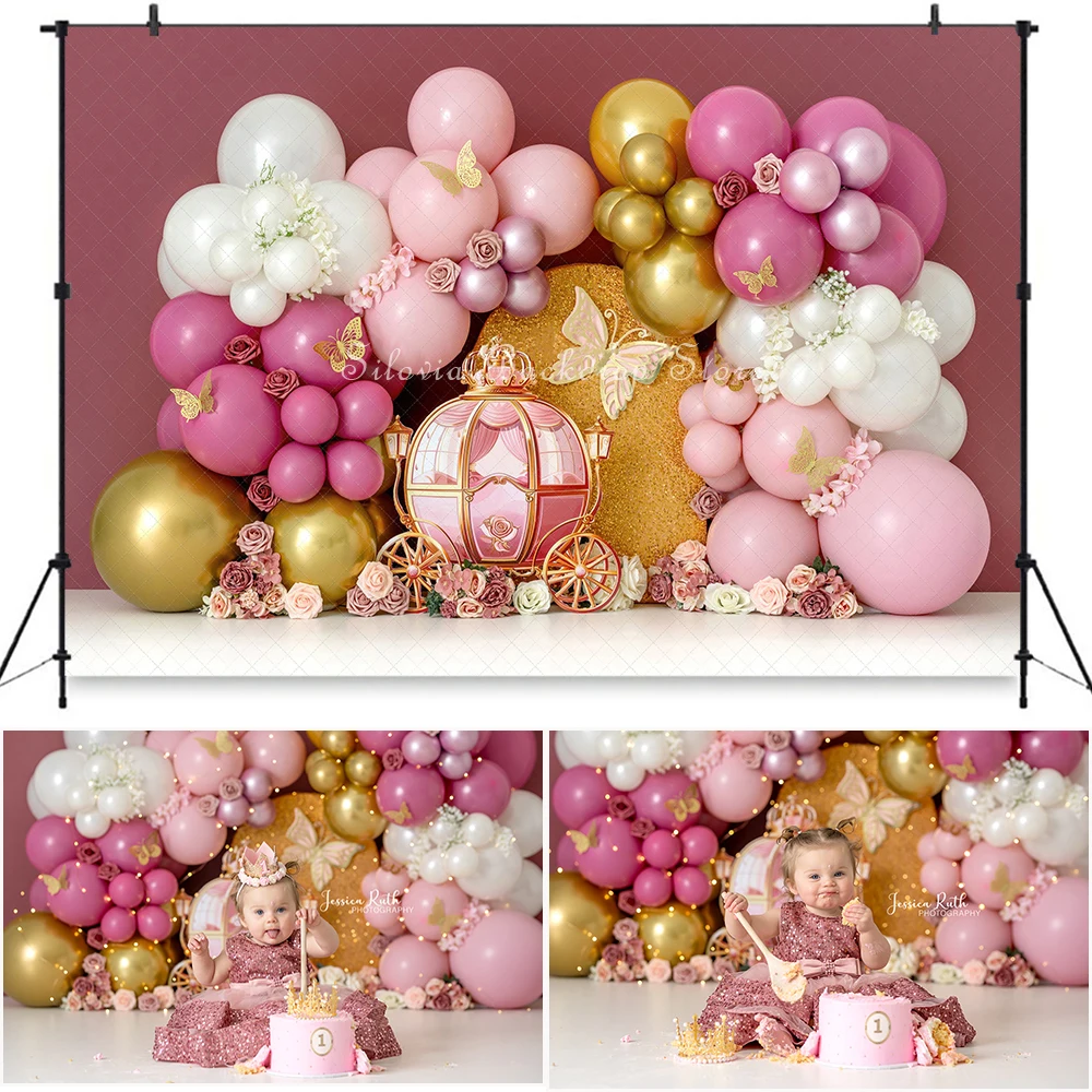 Розовый золотистый фотографический фон для девочек день рождения торт разбивать