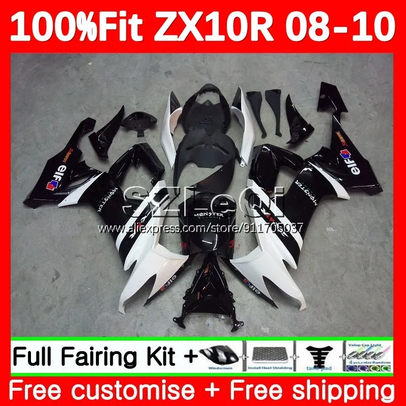 

black white Injection Body For KAWASAKI NINJA ZX-10R ZX 10 R 10R 1000 CC ZX10R 08 09 10 ZX1000 2008 2009 2010 Fairing 110LQ.186