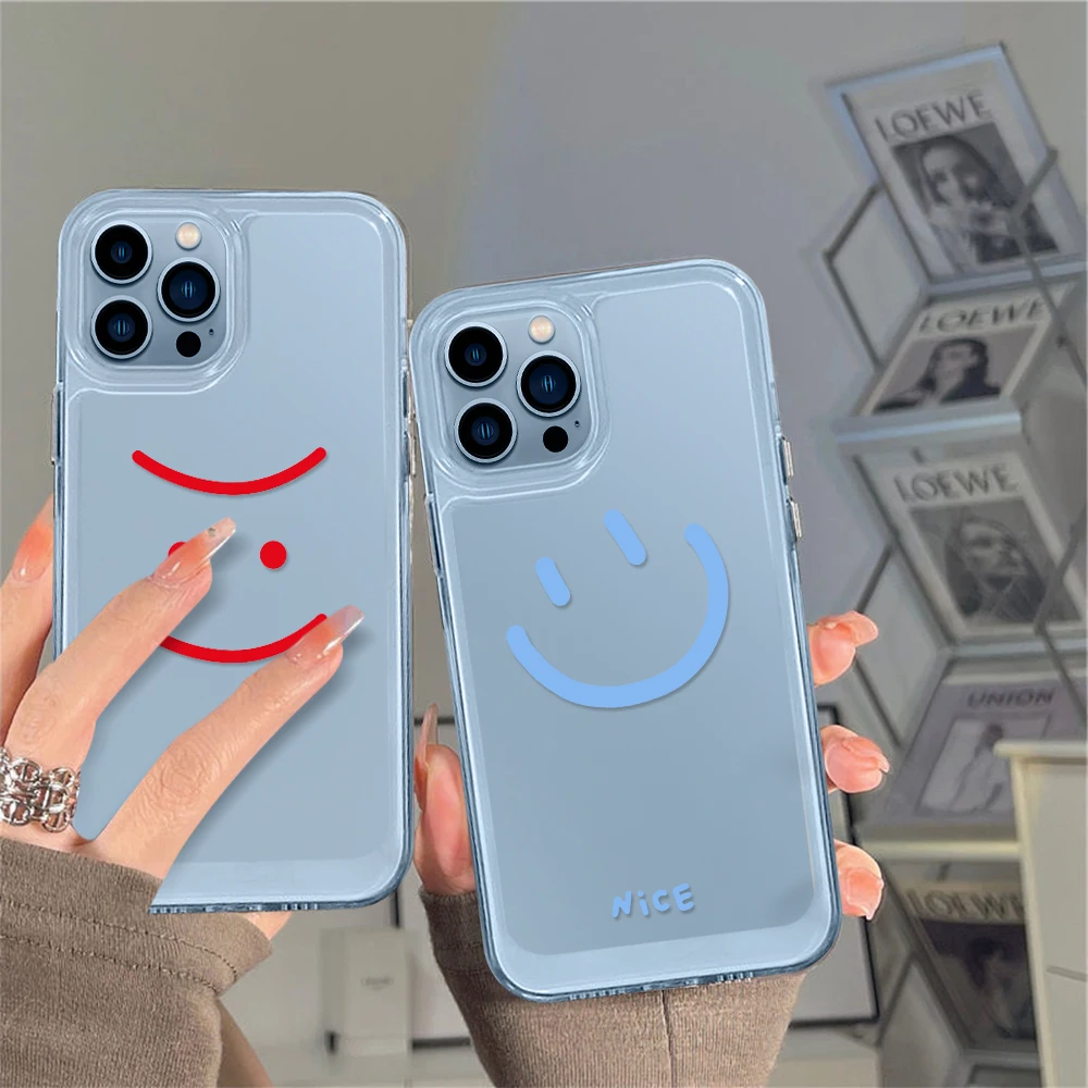 

Smiley Face Clear Phone Case for iPhone 14 13 12 11 Pro Max Mini XS XR X Protection Shell Back Cover for iPhone13 ProMax Fundas