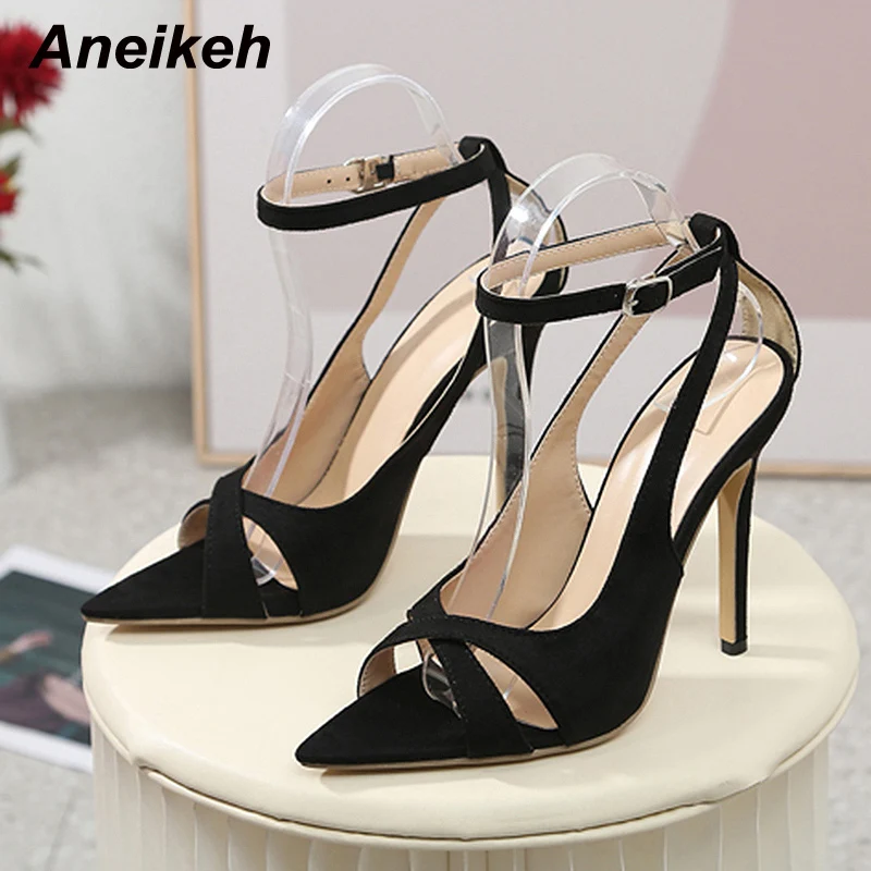 Женские туфли с острым носком Aneikeh2024 элегантные пикантные сандалии на тонких