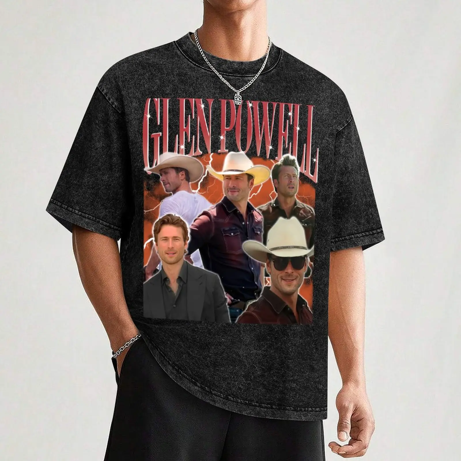 Ретро футболка с актером Glen Powell топпинг спортивная эстетичная одежда для фанатов