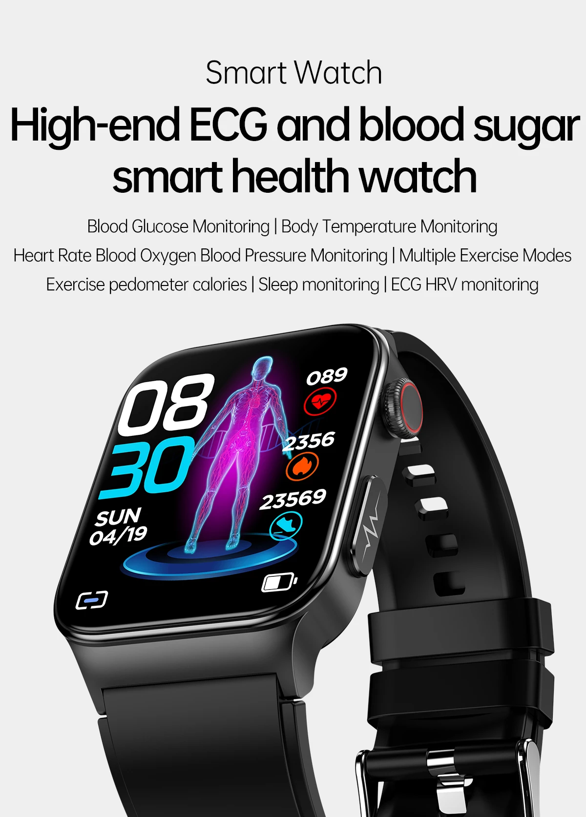 

New E500 Blood Glucose Smart Watch ECG Monitoring Blood Pressure Body Temperature Smartwatch Men IP68 Waterproof Fitness Tracker