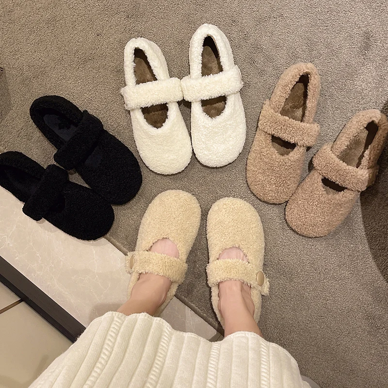 

Повседневная женская обувь, мягкая женская обувь, лоферы, меховые, с закрытым носком, осенне-зимняя мода, зимнее платье, новинка 2023, модная фл...