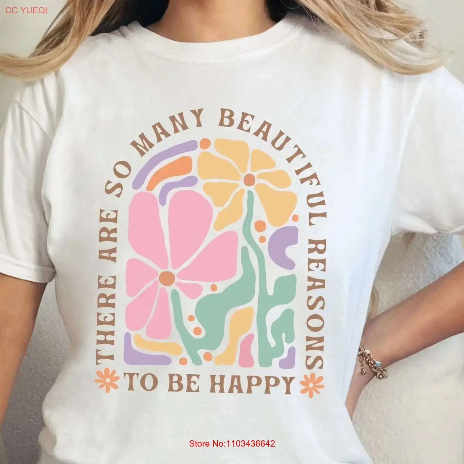 Фото Футболка Be Happy Matisse Positive Quote Эстетический Ретро Бохо Цветок Мама Выберите Счастье винтажный стираный топ для повседневной носки №1