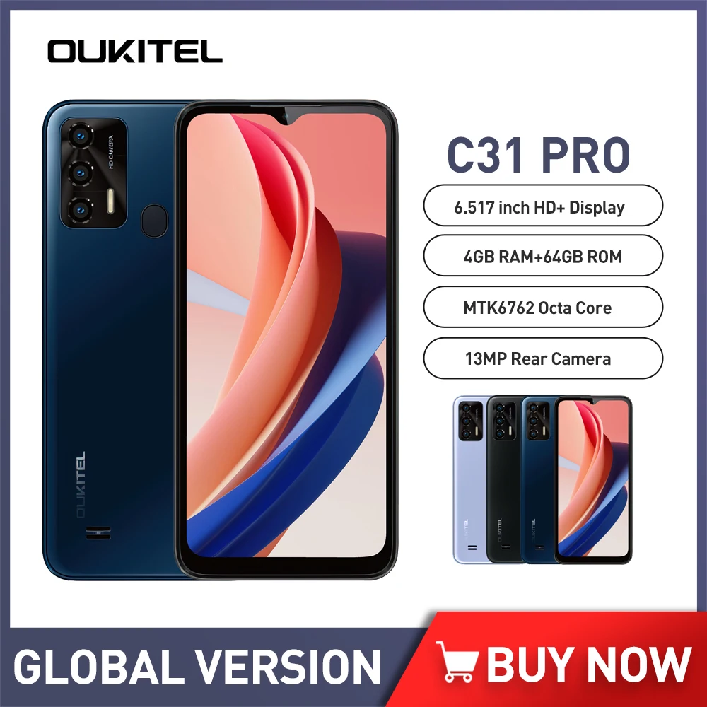 

OUKITEL C31 Pro 4GB RAM 64GB ROM Android 12 Smartphones 13MP Camera Mobile Phone 5150mAh Battery 6.517 Inch HD Display Cellphone